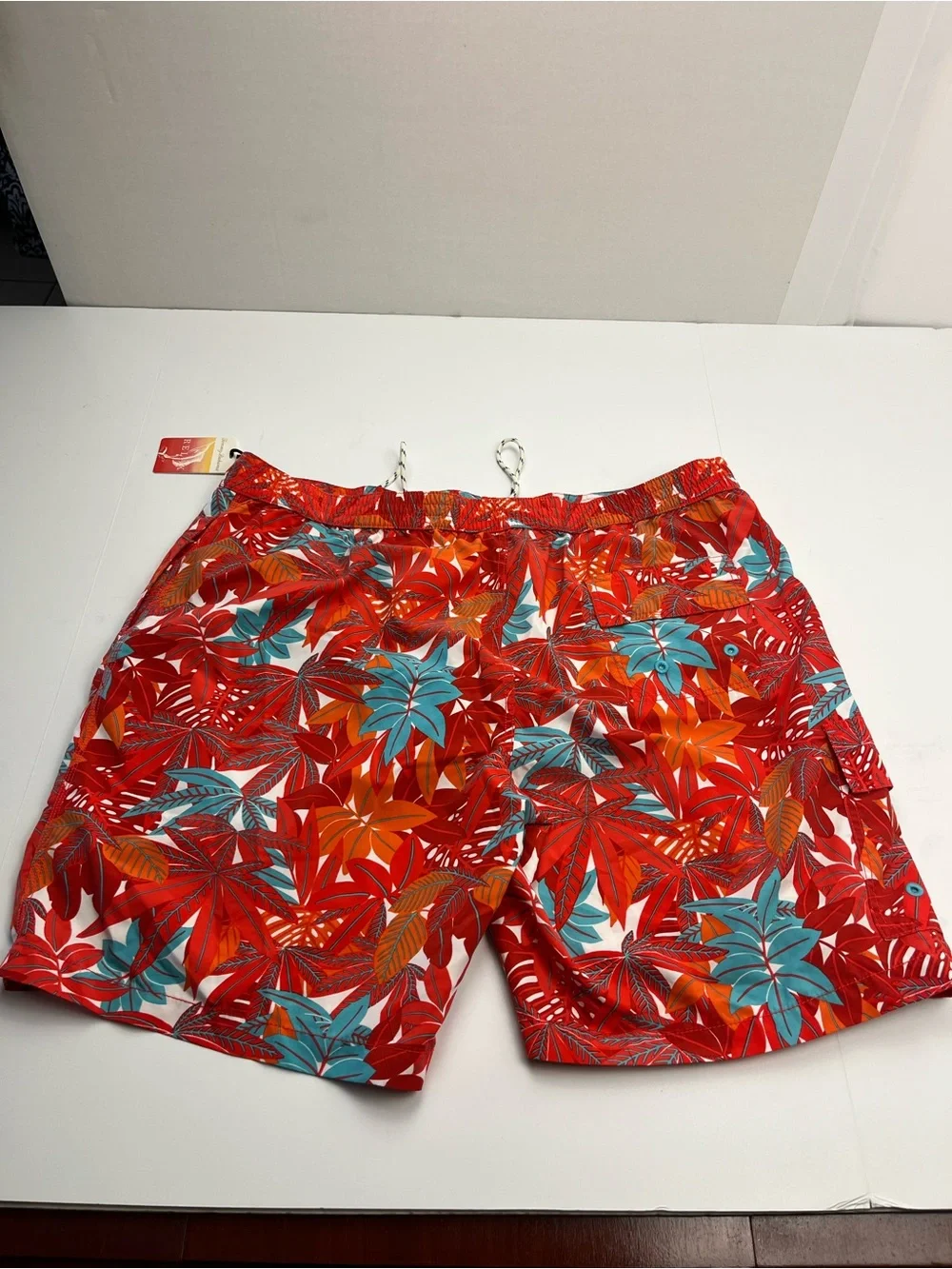 Tommy Bahama Relax Mens XXL Mesh Lined Swim Trunk Hawaiian Red Orange Cargo NEW
